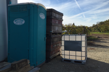 Westgate Farm in North East PA uses North Coast Sanitation portable toilet facilities for their fruit stand customers and their seasonal farm laborers.  As you can see, it is conveniently placed between their orchards and their fruit stand building.