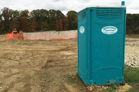 This construction site rented portable toilet units from North Coast Sanitation for most of the year while this commercial building was under construction.