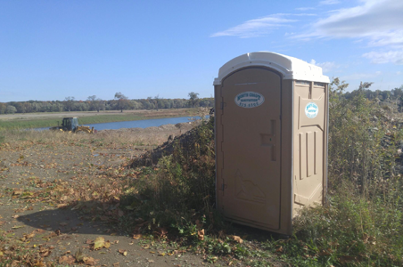 Portable toilet shown at a construction site in Erie, PA.